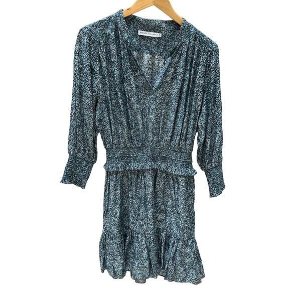 REBECCA MINKOFF Chloe Dress Blue Ditzy Floral Pleated Ruffle Mini Elastic M - Picture 1 of 10